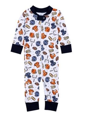 Magnolia Baby Navy Football Print Romper Pima Cotton 3 6 9 12 18 24 months